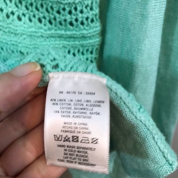 Angel of the North Anthro Linen Blend Green Open Lightweight Cardigan Sweater S - Picture 7 of 9